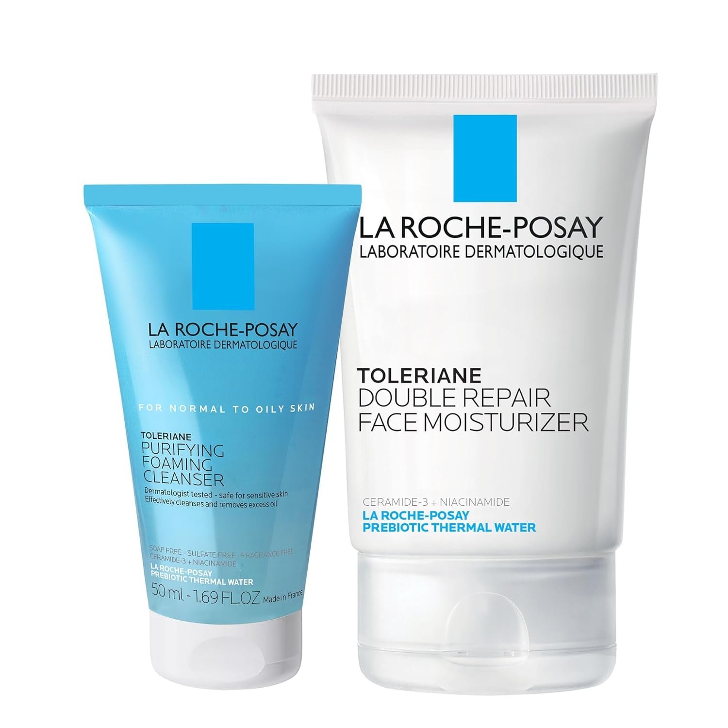 Toleriane Skin Care Set, Face Moisturizer & Face Wash | Double Repair Face Moisturizer and Purifying Foaming Facial Cleanser with Niacinamide. Oil Free Face Cleanser for Oily Skin.
