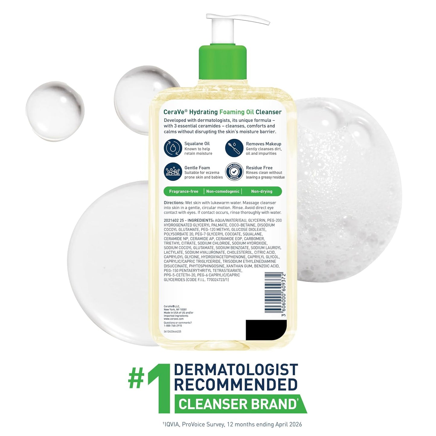 Hydrating Foaming Oil Facial Cleanser with Hyaluronic Acid, 19Oz | Squalane Face & Body Wash with Double-Cleansing Efficacy Removes Makeup without Residue, for Dry to Very Dry Skin