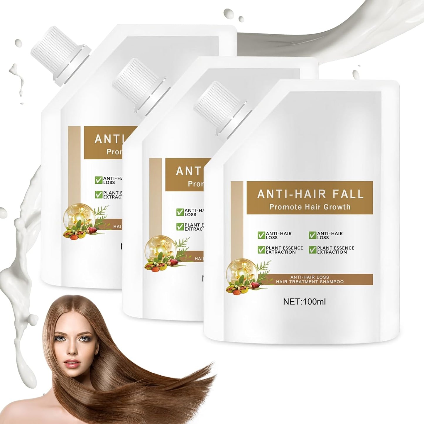Anti-Hair Fall Hair Loss Shampoo for Women, Hair Growth Shampoo Rich in Various Plant Extracts for All Hair Types (100Ml, 3Pcs)
