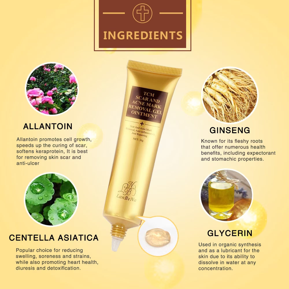 Scar Gel for Scars, Burns, Stretch Marks – with Ginseng & Centella Asiatica, Helps Support Skin Appearance