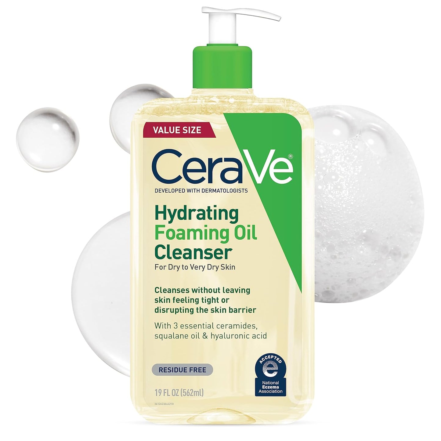 Hydrating Foaming Oil Facial Cleanser with Hyaluronic Acid, 19Oz | Squalane Face & Body Wash with Double-Cleansing Efficacy Removes Makeup without Residue, for Dry to Very Dry Skin